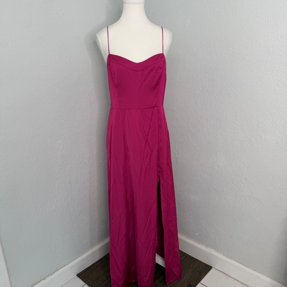 Abercrombie & Fitch Magenta Camille high slit Satin Maxi Dress Size M Sweetheart